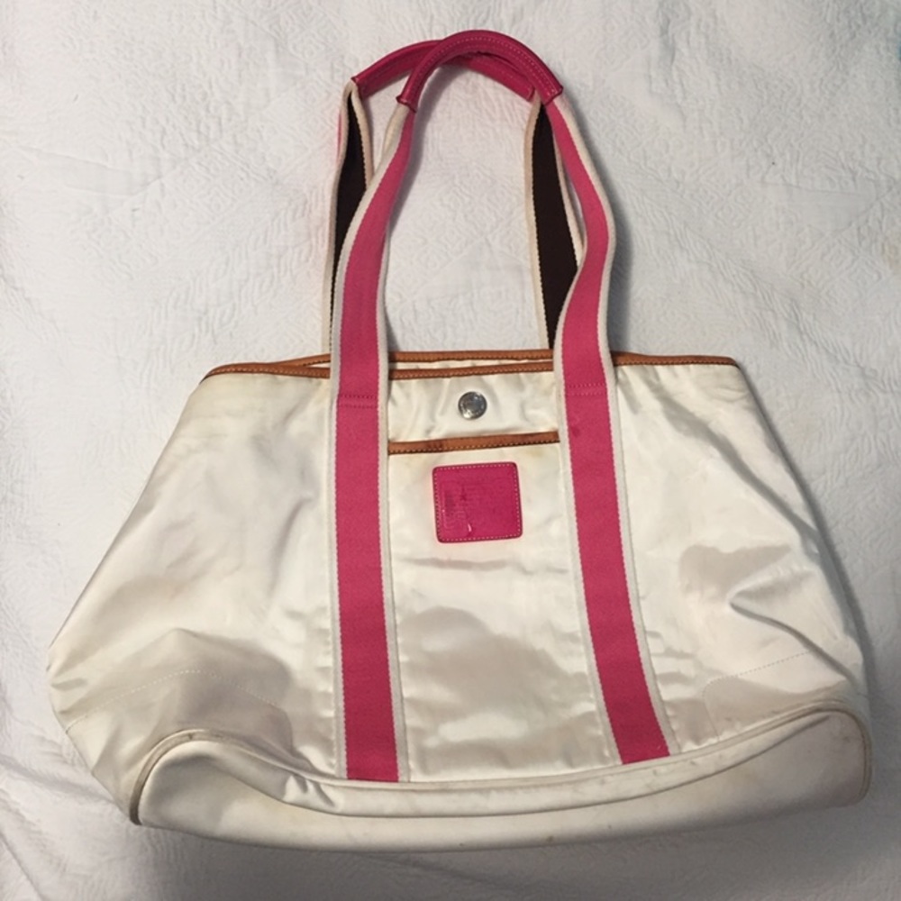 White and Pink Coach Tote